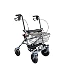 Ausilium Deambulatore Rollator Pieghevole a 4 Ruote con Freni, Seduta e Cestino per Anziani, Porta bastone, Peso 10 kg, Portata 120 kg, Regolabile in Altezza