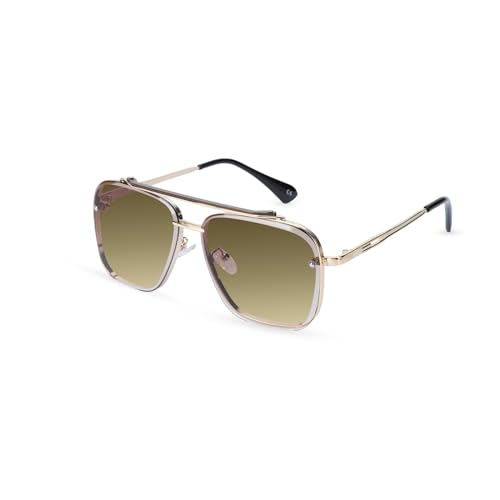 Aviator Sunglasses for Women Men Retro Double Bridge Square Metal Frame Twin Beams Mirrored Shades