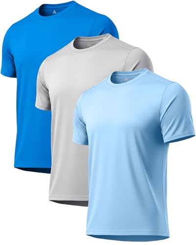 Image of 3 Pack Mens Swim Shirt Workout Shirts UPF 50+ Short Sleeve Rash Guard Fast Dry Sun Protection Lightweight Water Shirt
