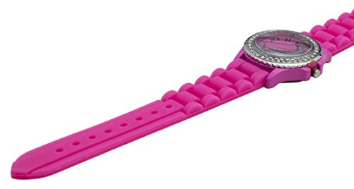 Women's Geneva Pink Platinum Silicone Rubber Jelly With Cz Crystal Rhinestones Face Bling Bezel #TOP6