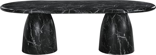 Image of Meridian Furniture 708Black-T Cosenza Collection Art Deco 96 inch Indoor /Outdoor Concrete Dining Table with Black Marble Finish, 96 inch W x 44.5 inch D x 30 inch H, Black