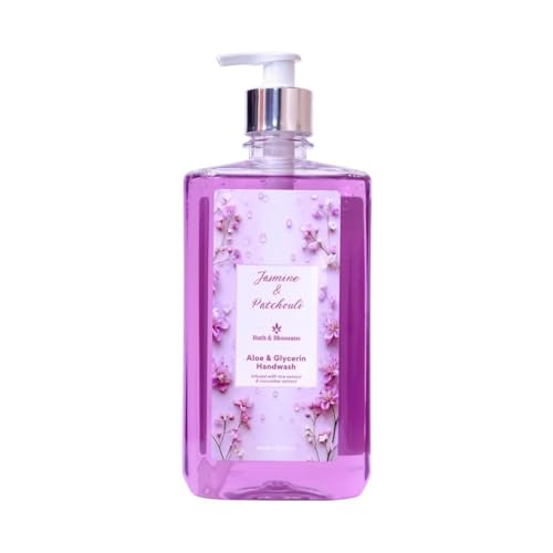 Image of Bath & Blossoms Jasmine & Patchouli Hand Wash 500 ml | Aloe Vera & Glycerin | Enriched with Rice & Cucumber Extract | Hydrating Gentle Hand Wash | Antibacterial formula | Vegan, Cruelty Free & 100% Paraben Free | Luxurious Hand Care