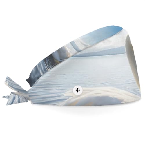Mularoka Lake Swans Working Caps with Button Sweatband Comfortable Adjustable Bouffant Hats Work Hat for Women Men