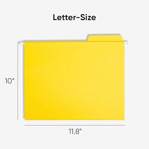Image of Smead FasTab Hanging File Folder, 1 /3-Cut Built-in Tab, Letter Size, Yellow, 20 Count (64097)