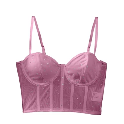 Women's Tight Suspender Bra Top with Gathering Design and Revealing Navel Detail for Fashionable Layering (Purple, M)