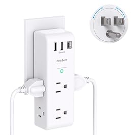 Surge Protector Outlet Extender with Rotating Plug – One Beat 6 AC Multi Plug Outlet with 3 USB Ports (1 USB C), 1800J Wall Charger, 3-Sided Power Strip Spaced Outlet Splitter for Home Office Travel