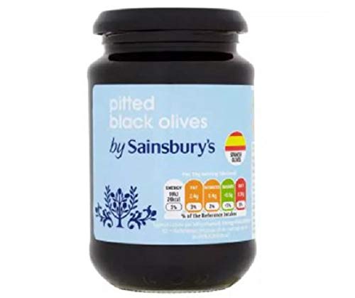 Sainsbury's Pitted Black Olives 350g - Black Spanish pitted olives in brine.