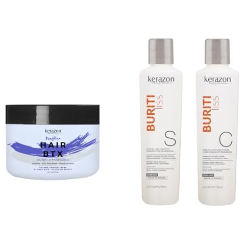 KERAZON Brazilian Hair BTX Treatment For Blonde Hair + Sulfate Free and Sodium Free Shampoo & Conditioner KIT Cover