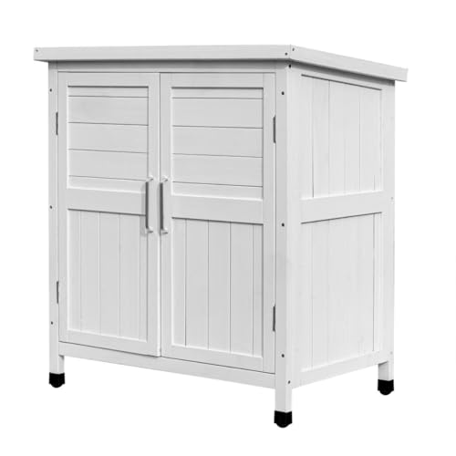 物置 収納庫 屋外 木製物置き収納 マグネット扉 防水 耐候 シェルフ 可動棚付き ガーデンファニチャー 天然木 ウッドストッカー ベランダ 庭 田畑 組立式 (B)