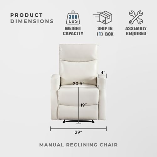 Image of Lexicon Manual Recliner Chair, Magazine Pockets, Beige Faux Leather