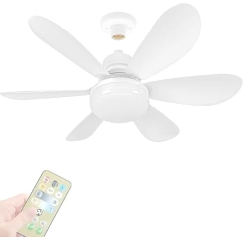 Ventilador de Teto com Controle Remoto, 3 Velocidades, Lâmpada LED Silenciosa, Branco