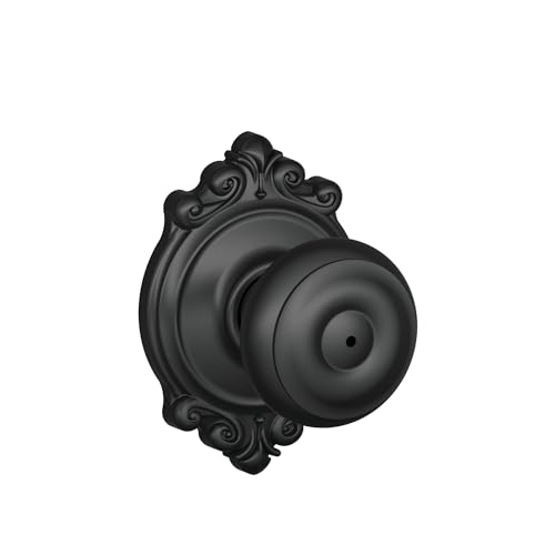 Image of Schlage F40 GEO 622 BRK Brookshire Door Knob with Brookshire Trim, Bed & Bath Privacy Lock, Matte Black