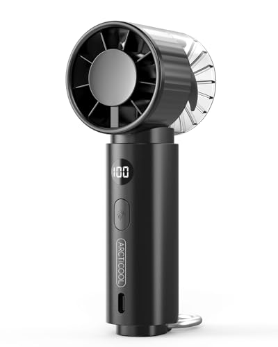 Image of ARCTICOOL Portable Mini Hand Fan, 12000 RPM Brushless High-Speed Personal Fan with 2000mAh Rechargeable Battery, 100-Speed Adjustable, LED Digital Display & Hook Design for Travel, Outdoor (Black)