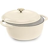 HEAVY-DUTY DESIGN: Thick cast iron is set with a glossy exterior finish and an enamel interior to combine lasting quality with easy upkeep. OVEN & STOVETOP READY: Sturdy and versatile, this dutch oven is well-suited to any cooking system! Use the sid...