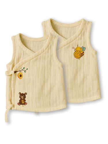 Image of Organic Cotton Muslin Jabla for Babies | Unisex Crinkled Angarka Jhabla | Soft Breathable Baby Product | Ivory Sleeveless Vest | All Season Wear | Pack of 2 | 6-12 Months