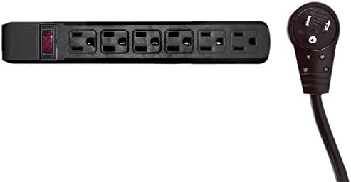 CableWholesale 51W1-12225 Surge/Modem Protector, Flat Rotating Plug, 6 Outlet, Black Horizontal Outlets, Plastic, Power Cord, 25-Feet