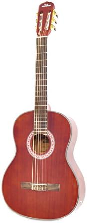 Cherry Classical Acoustic Electric Guitar - 39.5” 6 String Mahogany High-Gloss Polished Guitar with Built-in Preamplifier, Case Bag, 6 Nylon Strings, Tuner, Picks, Great for Beginners - Pyle PGA32RBR