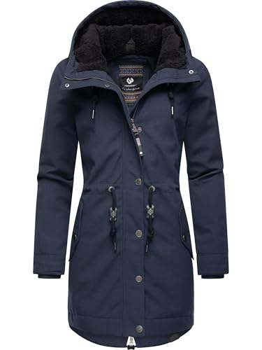 Ragwear Damen wasserdichter Mantel Lange warme Winterjacke mit Teddyfleece Kapuze Canny Canvas YOUMODO Navy Gr. S