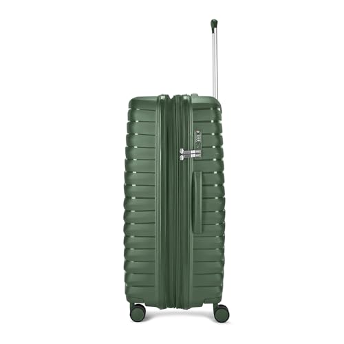 Image of Skybags Large Polypropylene Float Max Check-in Trolley Bag -, 76cms | Premium Hard-Sided Luggage for Travel with Smooth 8 Wheels Double Spinner & Flushed TSA Lock - Green