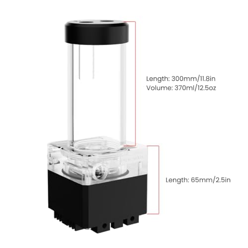 Image of dracaena.io High Flow 650L /H PC Water Pump Combo with Colorful LED and 370ml 300mm (11.8in) Reservoir - 12W, 0.7A, 65mm x 65mm x 365mm (2.6 x 2.6 x 14.4in), Black