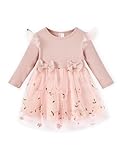 PATPAT Baby Mädchen Tüllkleid Mit Langen Ärmeln, Tutu Für Kleinkind, Perfekt Als Blumenmädchen Oder Weihnachtsfeier Geburtstags Langarm Prinzessin Kleid, Rosablüten2 6-9 Monate