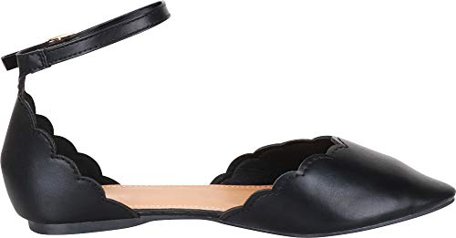 Cambridge Select Women's Pointed Toe Scalloped D'Orsay Ankle Strap Ballet Flat,8.5 B(M) US,Black PU - Image 4