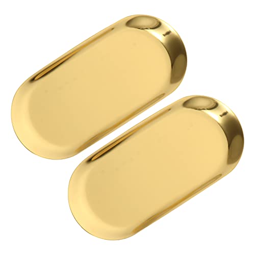 Cabilock Bandeja De Toallas De Baño con Forma De 2 Uds. Tocadores Bebidas Cosméticos Decoración Artículos Diversos Postre De Acero Inoxidable Sirve Mesa Dorada Exquisita