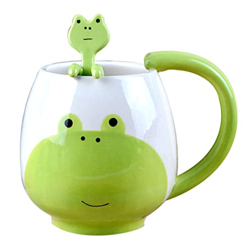 Gcroet Grenouille en céramique tasse grenouille en céramique, dessin animé tasse de café grenouille avec tasses d'animaux à cuillère pour thé, lait, café, 300 ml, tasse en céramique de grenouille,