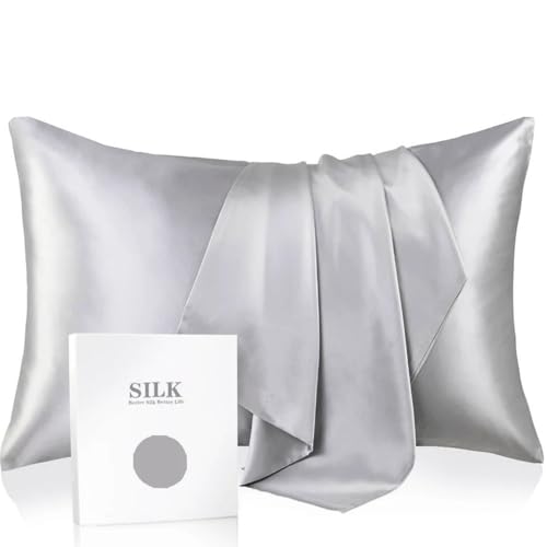 Charmeuse Set of 2 100% Silk Pillowcases for Hair and Skin with Hidden Zipper Soft Breathable Smooth and Refreshing for Sleeping Women Gray Pillowcases