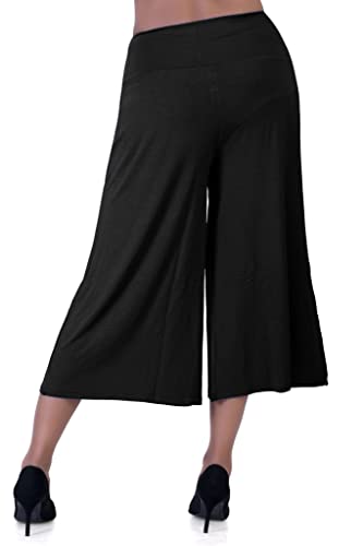Image of Sports Women's Calf Length 3 /4 High Elastic Waistband Wide Leg Palazzo Casual Wide Leg Lounge Pants with Two Sides Pockets