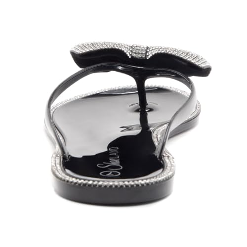 Shoe Land Women's Jelly Flat Sandals, Rhinestone Bow Thong Sandals – Sparkly Flip Flops for Beach & Pool | Comfortable Non-Slip Slides | Cute Bling Strappy Sandals3