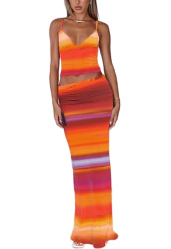 Image of ksotutm Maxi Skirt Set Floral Print Halter Top Maxi Skirt Sexy Going Out Outfits for Women