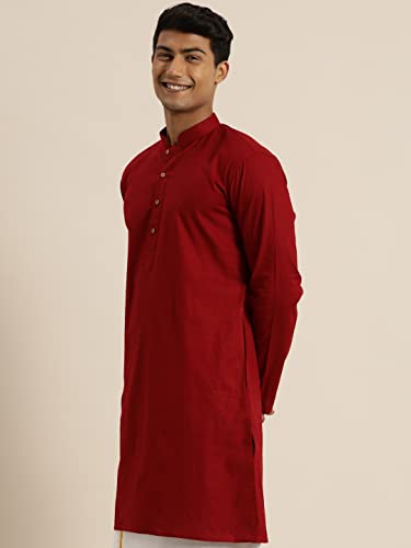 Image of VASTRAMAY Men Cotton Linen Solid Kurta | Cool & Breathable Ethnic Wear with Mandarin Collar for Eid, Holi & Festive Occasions