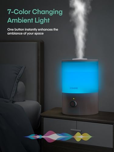 FOHERE Luchtbevochtigers voor Slaapkamer, 3.2L Top Vul Koelmist Ultrasone Luchtbevochtiger voor Babykamers en Planten, Essentiële Olie Diffuser met 7-kleuren Licht en Automatische Uitschakeling - Afbeelding 6