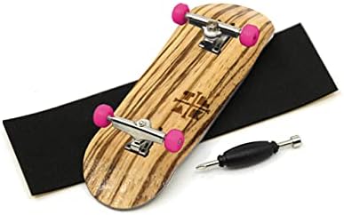 Teak Tuning Prolific Complete Fingerboard with Upgraded Components - Pro Board Shape and Size, Bearing Wheels, and Trucks - 32mm x 97mm Handmade Wooden Board - Pink Zebra Edition