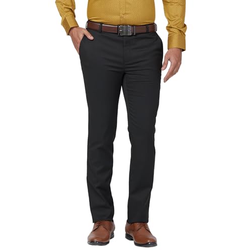 Image of Raymond Men's Mid Rise Slim Fit Structure Pattern Polyester Blend Pleated Formal Trouser