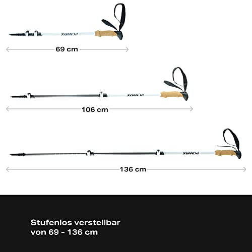 POWRX Wanderstöcke 69-136cm | Trekkingstöcke Aluminium Stöcke mit Anti-Shock Dämpfung I Teleskop...
