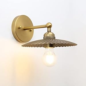 Vintage Metal Wall Sconce Lighting Industrial Wall Light Fixture Brass Finished Rippled Shape Shade Design 1 Light Wall Mounted Lamp for Bedroom Living Room Corridor Office