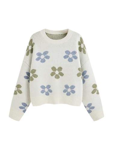 CIDER Floral Cozy Sweaters for Women Trendy Long Sleeve Cute