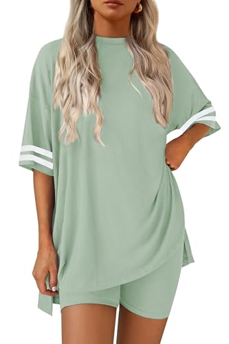 Image of Ekouaer Womens Pajamas Casual 2 Piece Short Sleeve Biker Shorts Lounge Set