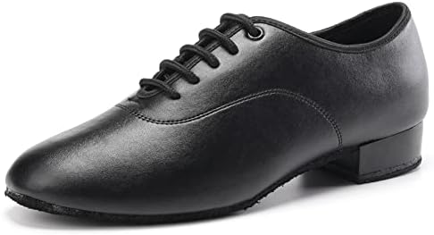 SWDZM Men Latin Dance Shoes Leather Lace-up Salsa Tango Ballroom Modern Professional Performance Practice Dance Shoes,707B Black 9 M US