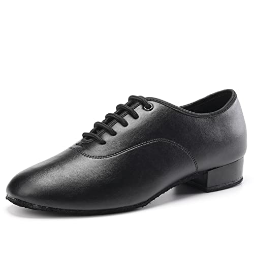 Swdzm Men Latin Dance Shoes Leather Lace-Up Salsa Tango Ballroom Modern Professional Performance Practice Dance Shoes,707B Black 9 M Us #TOP11