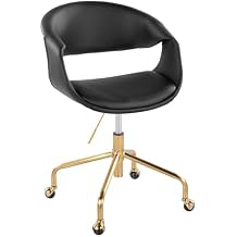 LumiSource Curvo Upholstered 4-Star Task Chair, Arm Chair, Office Chair, Upholstered Accent Chair for Living Room, Comfy Swivel Chair Gold Metal, Black Faux Leather