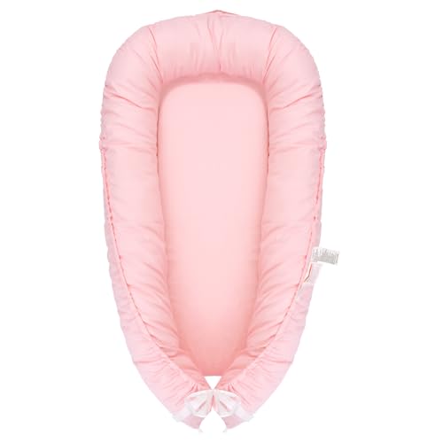 Image of Baby Lounger, Infant Nest Cover, Newborn Lounger Cover Co Sleeper for Baby 0-24 Months, 100% Cotton Breathable Cosleeper for Baby in Bed, Soft Baby Essentials Gifts, Machine Washable (Pink)