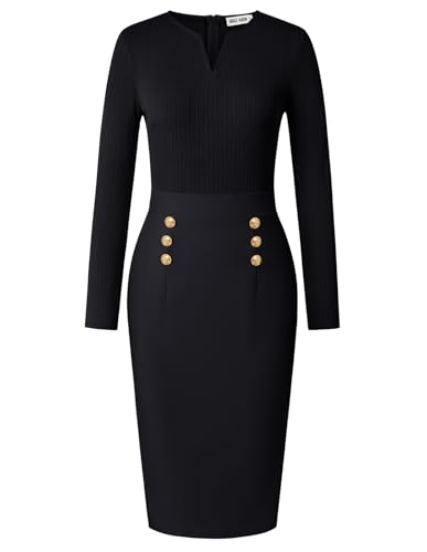 Image of GRACE KARIN Women's 2026 Fall Henly V Neck Business Work Dress Long Sleeve Bodycon Midi Elegant Office Sheath Dress