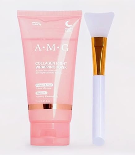 AMG Collagen Overnight Wrapping Peel Off Facial Mask Pack - Elasticity & Hydration Care, Reduces Sagging & Dullness - Hydrolyzed Collagen For Glowing Skin Care, 2.53 fl.oz