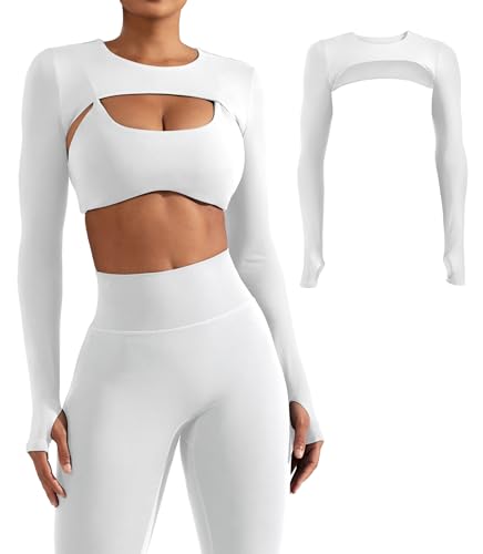 Image of YEOREO Women Crop Top Long Sleeve Bolero Open Front Workout Cropped Shirts Sports Shrug