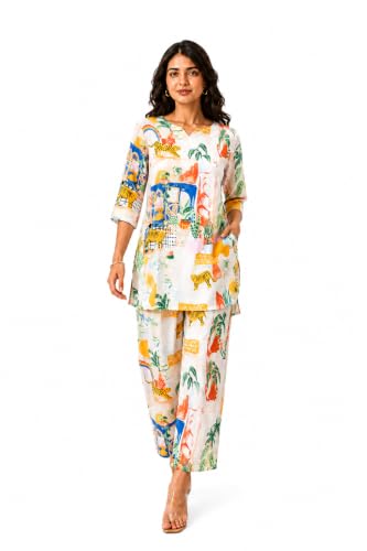 Image of RANGRIKA.in Co-ord Set for Women Stylish | Kurta Set for | Short Kurti with Palazzo | Ethnic Jaipuri Kurti Set | Kurti Palazzo Set | Salwar Suit