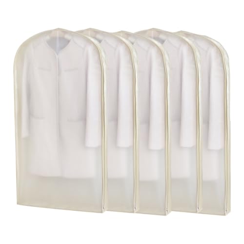 Translucent Garment Bags for Hanging Clothes, Clothes Covers with Side Zipper for Closet Storage, Dress, Fur, Shirt, 5 Pack(Yellow,110 * 60 * 10cm/43 * 24 * 4in)