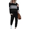 Womens Fall Winter Two Piece Outfit Sets Trendy Strips Black Casual Long Sportswear Set M